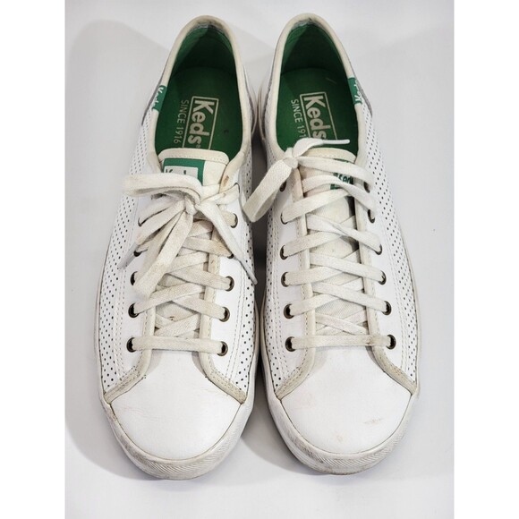 BF Women's Size 9 KEDS White Perforated Leather Lace Up Kickstart Sneakers Shoes - Picture 7 of 10